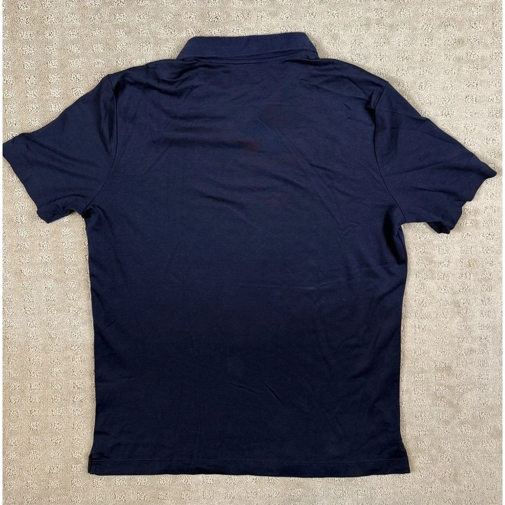 Mens Banana Republic Polo Golf Shirt Striped Navy Yellow Short Sleeve Sz L #1348